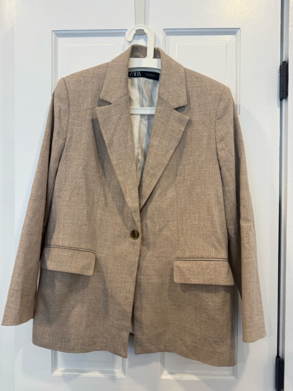 Zara linen blend single-button Blazer (Beige/Taupe, size M)